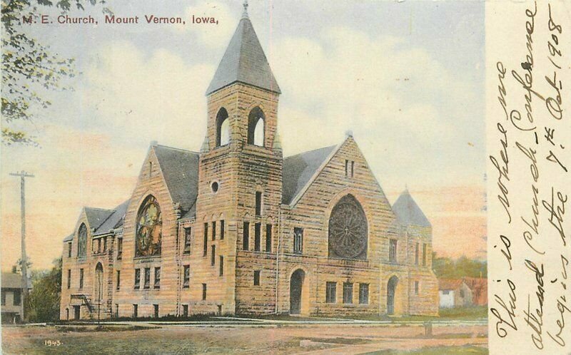 1908 ME Church Mount Vernon Iowa Power Bloom Postcard 20-12183