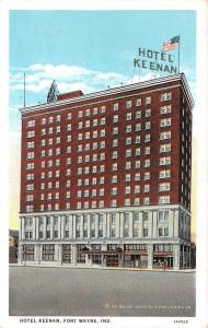 FORT WAYNE, IN Indiana     HOTEL KEENAN~Flag On Roof     c1920's Postcard