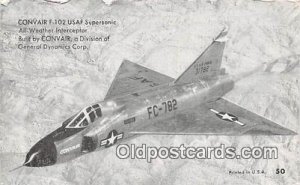 Non Postcard Backing - Convair F102 USA F Supersonic Convair Unused a lot of ...