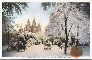 USA Winter Scene In Temple Grounds Salt Lake City Utah Vintage Postcard 09.35