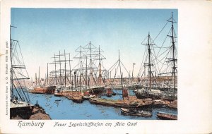 New Sailing Ship Harbor Asia Quay Hamburg Germany 1905c postcard