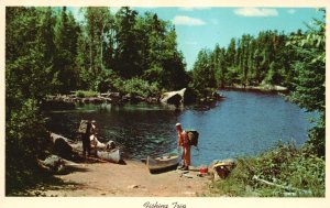 Vintage Postcard Scenic View Of Forest Tress River & Fishing Trip Curteichcolor
