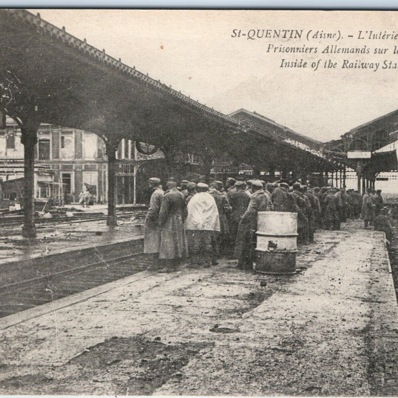 c1910s St-Quentin, France Railway Station Interior German Prisoners WWI A358