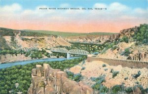 Del Rio Texas Pecos River Highway Bridge Linen Postcard Unused