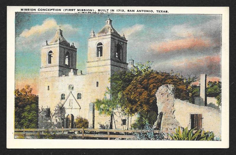 Outside View Mission Conception Built 1713 San Antonio Texas Unused c1920s