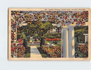 Postcard Sunken Gardens, Lincoln Park, Kenosha, Wisconsin