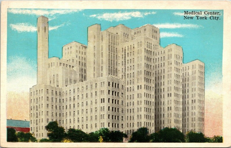 Medical Center New York City NYC NY WB Postcard VTG UNP Vintage Unused Sunset 