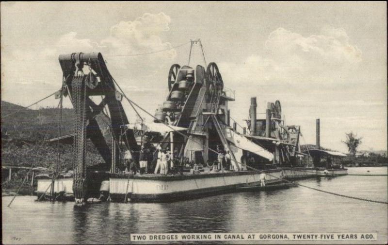 Dredges Working Gorgona Panama Canal c1910 Postcard GREAT CARD