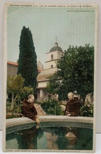 Santa Barbara Mission California The Garden, Monks at Water 1920 Postcard A18