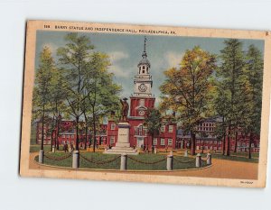 Postcard Barry Statue And Independence Hall, Philadelphia, Pennsylvania