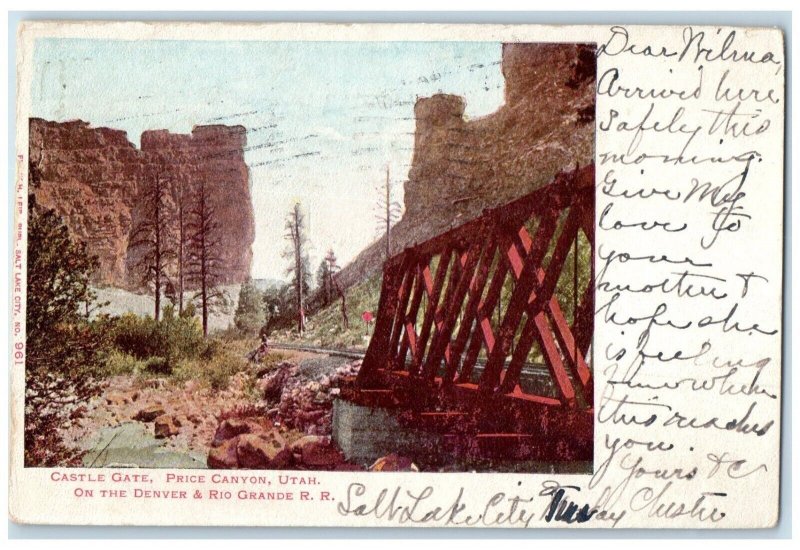 1906 Castle Gate Price Denver Rio Grande Railroad Canyon Utah Vintage Postcard