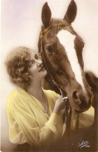 Pretty lady with her horse Nice old vintage French postcard