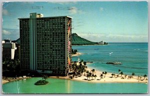 Waikiki Beach Oahu Hawaii 1970 Postcard Hilton Hawaiian Village Rainbow Tower