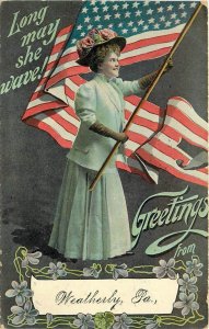 Postcard 1908 Pennsylvania Weatherly patriotic woman civic booster flag PA24-314