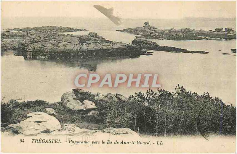 Old Postcard Panorama Tregastel to De Aun ti Guard