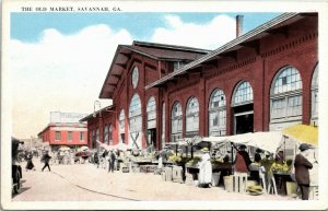 Postcard GA Savannah The Old Market Sun Umbrellas Street View 1920s H14
