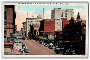 1923 Fifth Street At G Street Looking North San Diego California CA Postcard