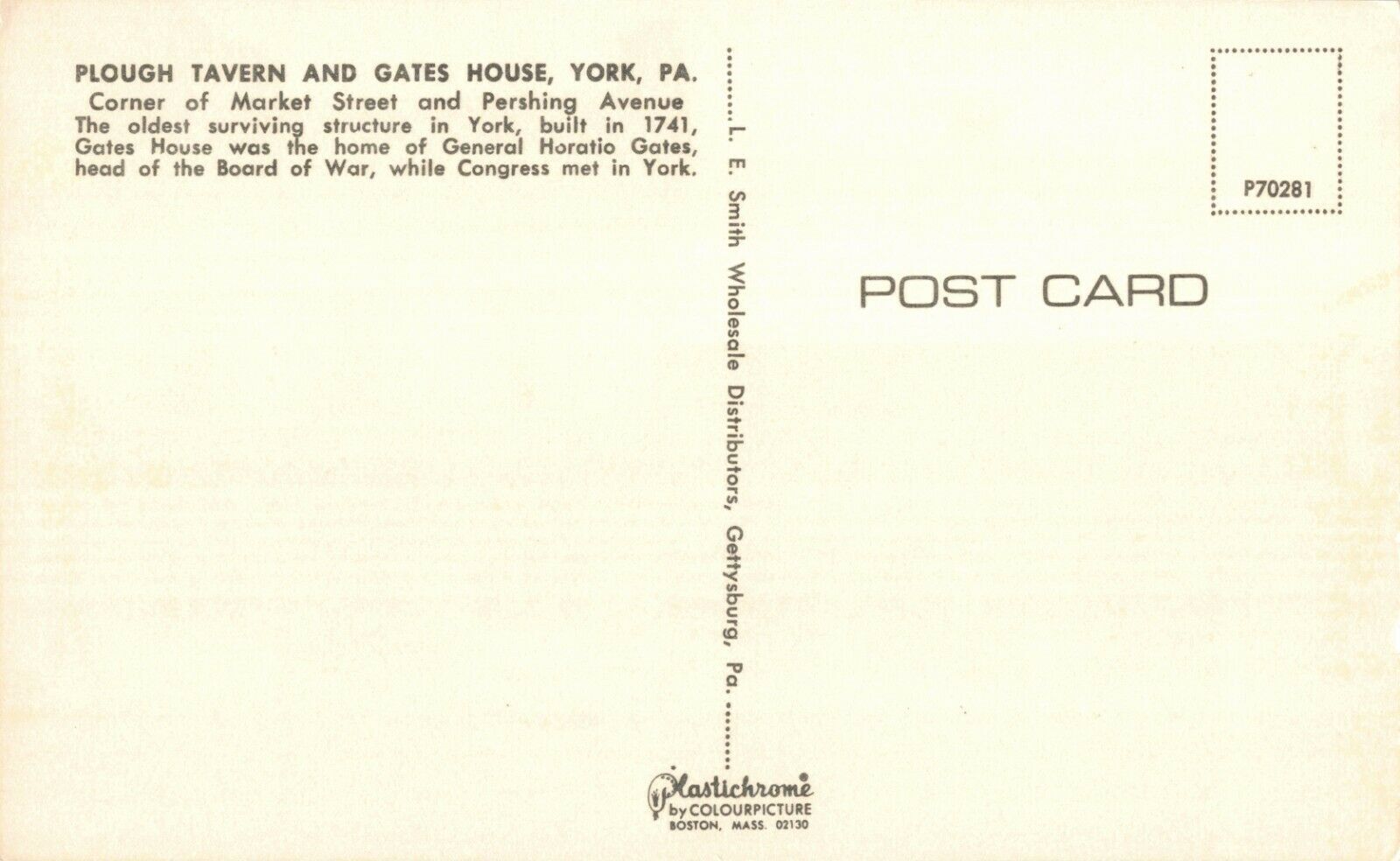 Plough Tavern Gates House York PA. Market Street Pershing Ave Postcard