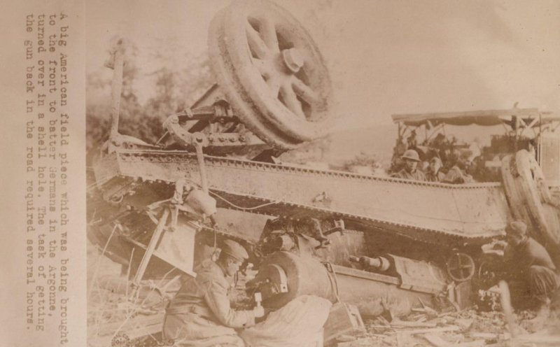 RPPC USA FIELD GUN IN ARGONNE WW1 MILITARY REAL PHOTO POSTCARD (c. 1919)