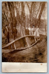 c1910's Women And Men Canoe Scene Field RPPC Photo Antique Unposted Postcard