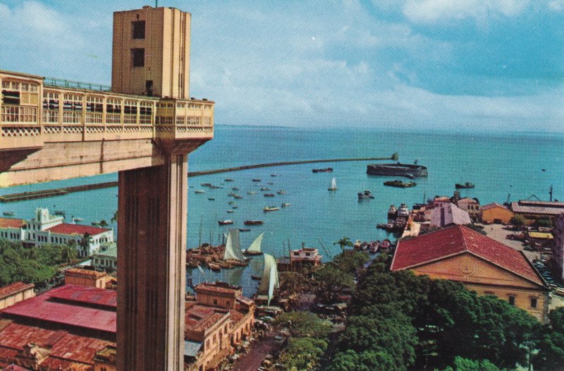 Salvador Vista Parcial Do Porto Elevador Lacerda Brazil Aerial Harbour Postcard