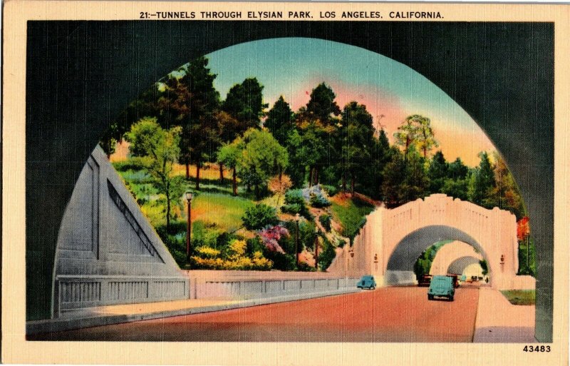 Tunnels Through Elysian Park Los Angeles CA c1942 Vintage Linen Postcard A25