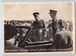 Czech Republic Postcard Mr. President Gen. Liska Defense Brigade c1940's WW2