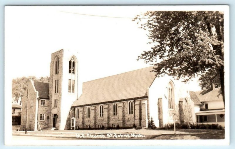 ST. JOHNS, Michigan  MI ~ M.E. CHURCH c1940s Clinton County  Postcard