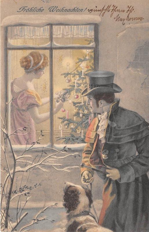 BG14637 man with dog woman making christmas tree weihnachten m vienne germany