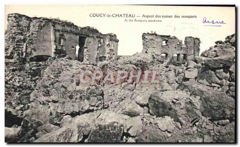 Old Postcard Couchy the ruins of Chateau Appearance of Chateau ramparts