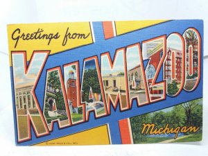 Greetings from Kalamazoo Michigan USA Vintage Large Letter Postcard