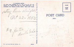 VINTAGE POSTCARD EL RANCHO MOTEL 35 MILES FROM CHICAGO ILLINOIS 1953