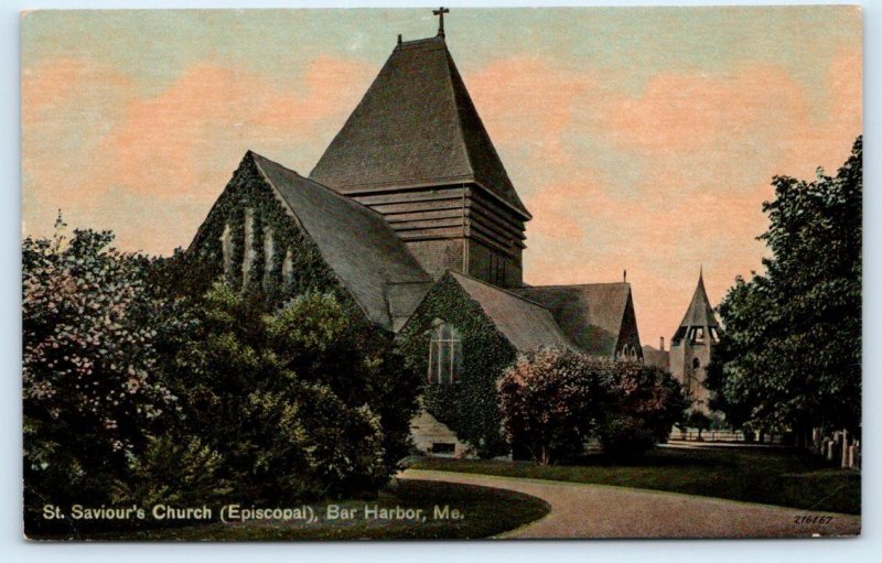 BAR HARBOR, ME Maine ~ ST. SAVIOR'S CHURCH c1910s Hancock County Postcard