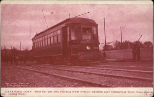 Hartford Connecticut CT Trolley on New Stone Bridge c1910 Vintage Postcard