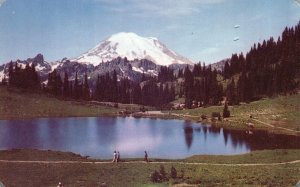 Vintage Postcard Mt. Rainier and Tipsu Lake Rainier National Park Washington WA