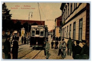 1910 Libau Latvia Russia Merchant St. Trolley Railway Posted Antique Postcard