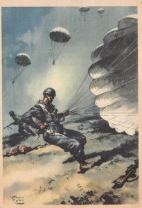 PARATROOPERS GUN WW2 ITALY MILITARY PROPAGANDA SIGNED PISANI POSTCARD (1940s)