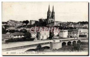 Old Postcard Niort The old bridge and Saint Andre