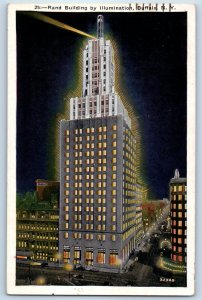 1941 Buffalo New York NY Postcard Rand Building Illumination Night Scene Aerial