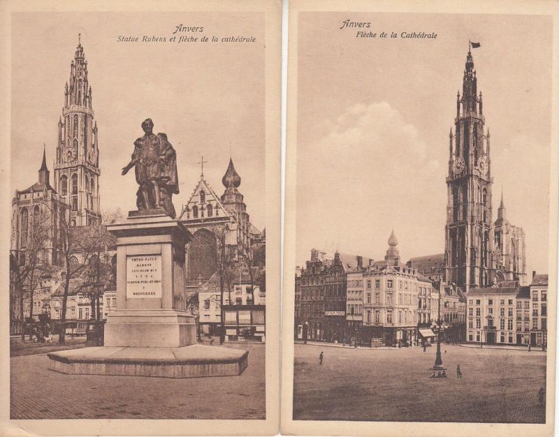 Lot 2 postcards Belgium Antwerp Anvers Rubens statue & cathedral