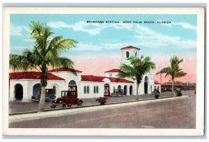 West Palm Beach Florida FL Postcard Seaboard Station Roadside c1940 Vintage Cars
