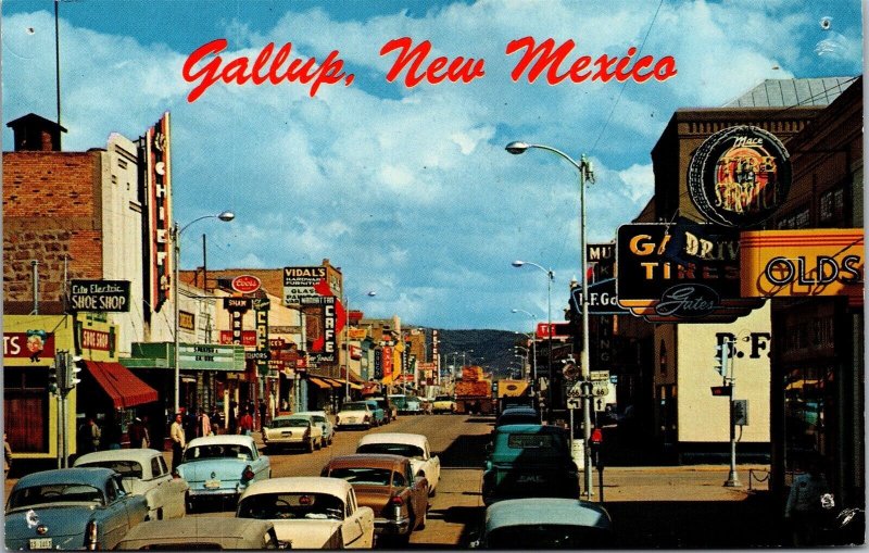 Vtg Gallup New Mexico NM Coal Avenue Street View Old Cars 1950s Postcard