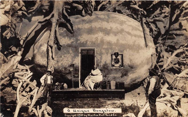 E42/ Iowa Ia Real Photo RPPC Postcard Black Americana Watermelon House Family