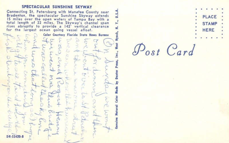 Vintage Postcard Spectacular Sunshine Skyway Connecting St. Petersburg Florida