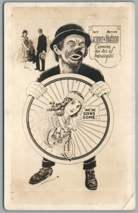 BICYCLE CIRCUS FEMALE CYCLIST CLOWN ANTIQUE REAL PHOTO POSTCARD RPPC