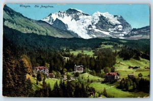 Bern Switzerland Postcard Wengen Jungfrau Mountain Glacier 1911 Antique