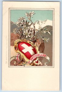 Switzerland Postcard Republic of Switzerland Cross Flower c1905 Oilette Tuck