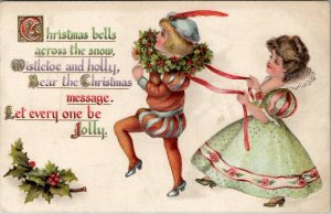 Christmas Msg Children in Costume Embossed c1913 NY to Edgewood CO Postcard T15