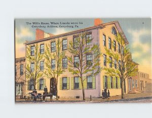 Postcard The Wills House Where Lincoln wrote his Gettysburg Address PA USA