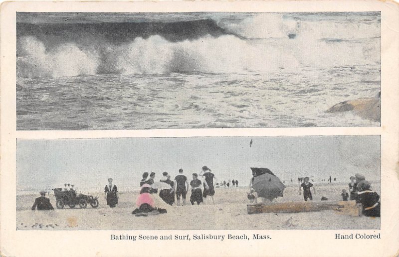 Bathing Scene Surf Salisbury Beach Massachusetts 1910c postcard